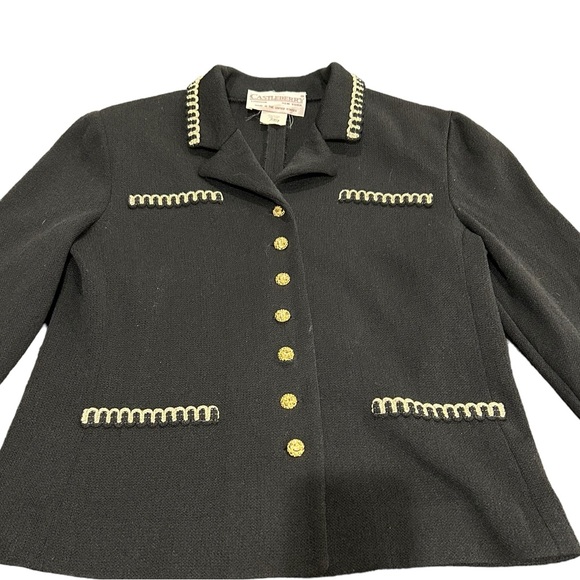 Vintage Castleberry NY London Knit Jacket Cardigan Chanel Vibes Black Gold - Picture 3 of 5